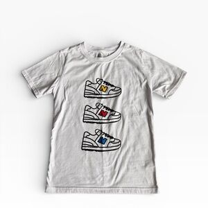 New Balance White Tee with Colorful Sneaker Graphics
